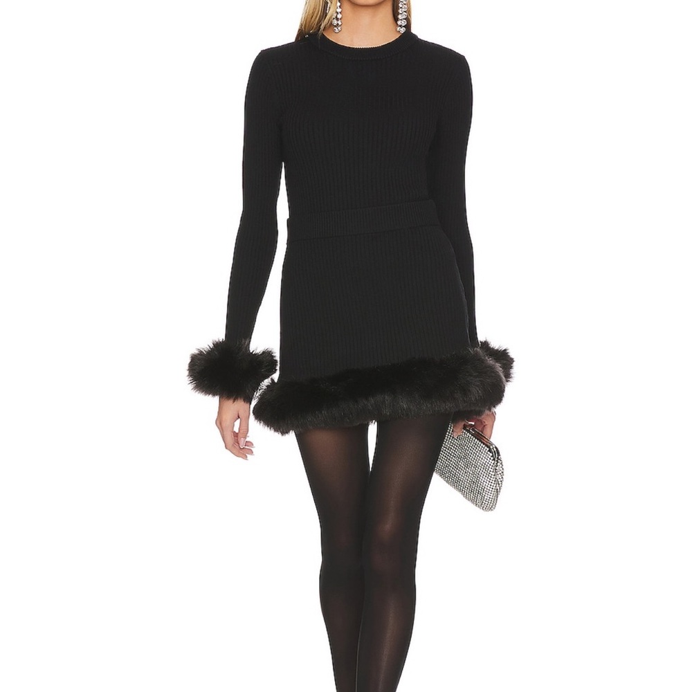 Elegant Black Top with Fur Trim